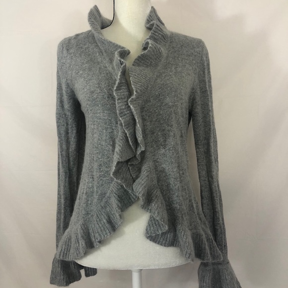 Colour Works Ruffle Gray Soft Angora Wool Cardigan - Picture 2 of 13